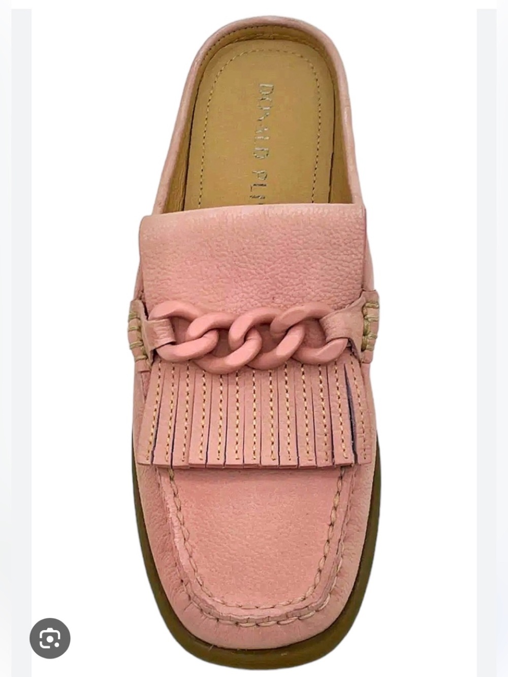 Donald Pliner Pink Leather Chain Fringe Loafer Mule